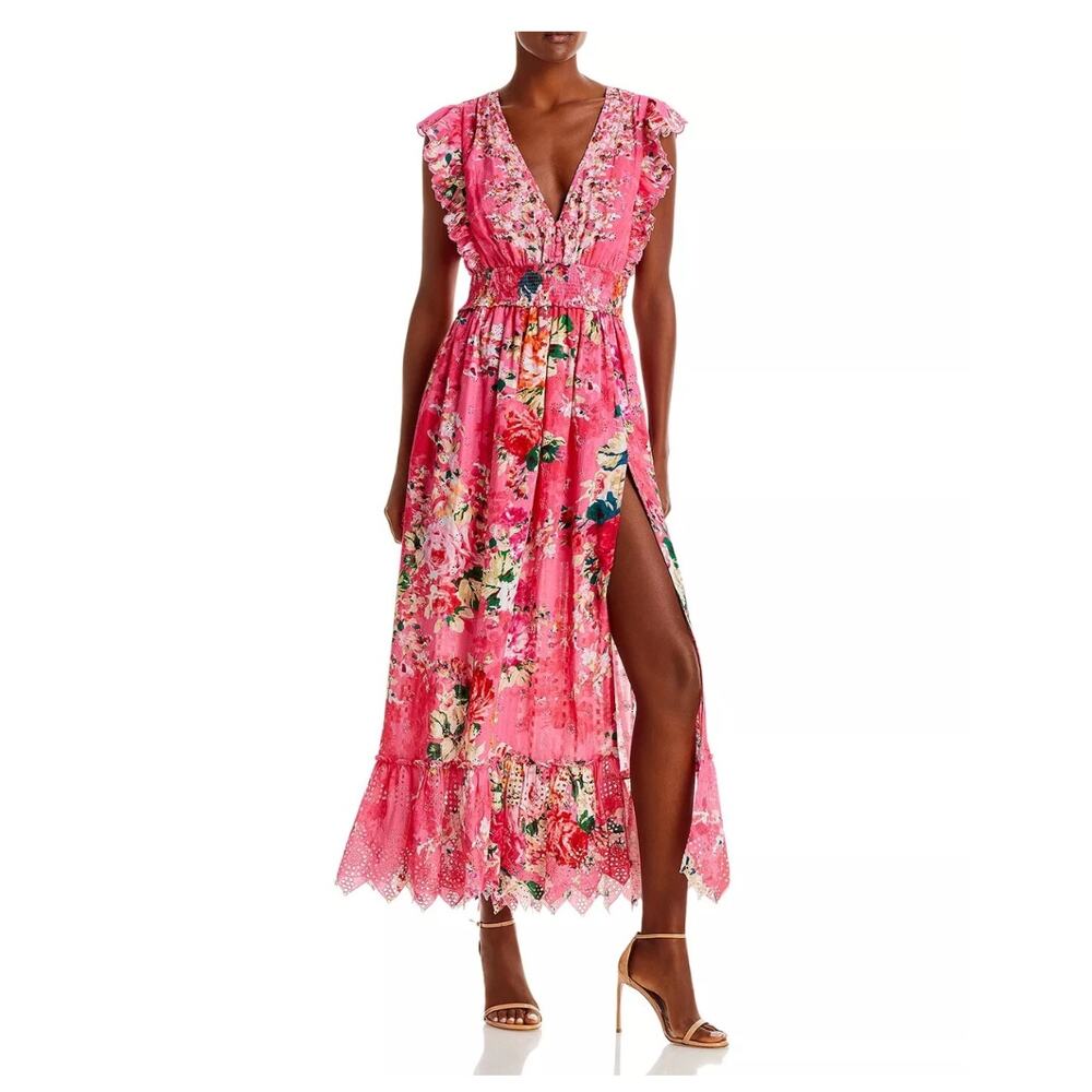 Hemant & Nandita Pink Floral Eyelet Tula Maxi Dress